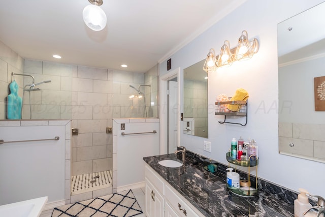 5109 Tawney Ave, Amarillo, TX 79106 - full bath with vanity, walk in shower, ornamental molding, and recessed lighting