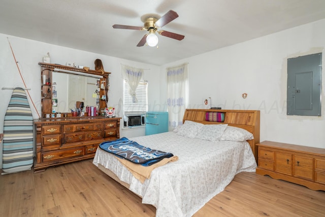 1411 N Highland St, Amarillo, TX 79107 - bedroom featuring electric panel, light wood finished floors, and a ceiling fan