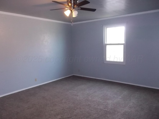 805 Brevard St, Hereford, TX 79045 - unfurnished room with crown molding, ceiling fan, and carpet floors