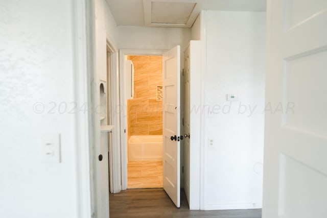 hallway featuring dark wood-type flooring