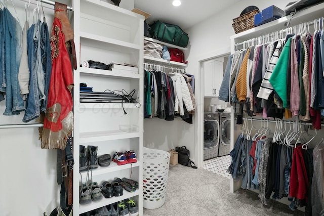 3851 Whitetail Springs Rd, Amarillo, TX 79119 - walk in closet featuring washer and dryer and carpet floors