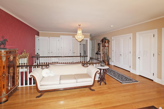 2101 S Harrison St, Amarillo, TX 79109 - living area with a chandelier, wood finished floors, ornamental molding, and baseboards