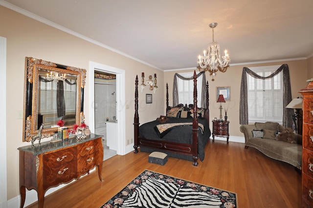 2101 S Harrison St, Amarillo, TX 79109 - bedroom with a chandelier, wood finished floors, ornamental molding, and baseboards