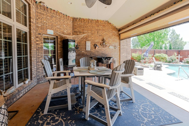 7809 Clearmeadow Dr, Amarillo, TX 79119 - view of patio / terrace with fence, a ceiling fan, and outdoor dining space