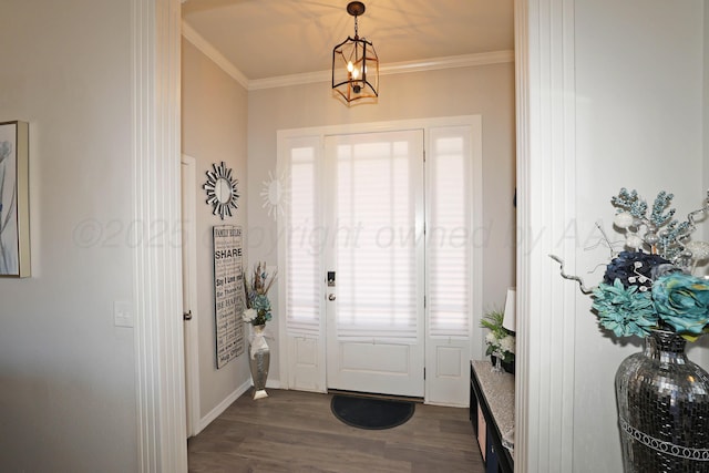 interior space with crown molding, dark wood-style flooring, and a healthy amount of sunlight