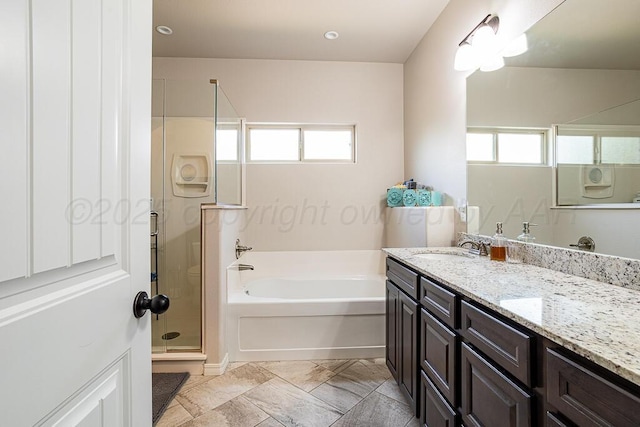 1006 Pinot Blvd, Amarillo, TX 79124 - bathroom with a garden tub, vanity, and a shower stall