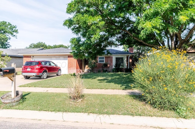 5210 S Milam St, Amarillo, TX 79110 - ranch-style house with an attached garage, brick siding, a front yard, and concrete driveway