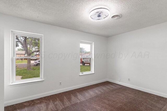 2607 15th Ave, Canyon, TX 79015 - spare room with a textured ceiling, plenty of natural light, dark carpet, and baseboards