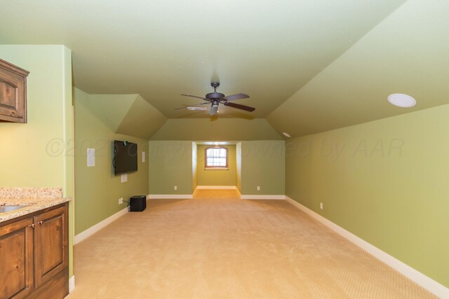 3 Country Club Dr, Amarillo, TX 79124 - bonus room featuring light carpet, vaulted ceiling, and a ceiling fan