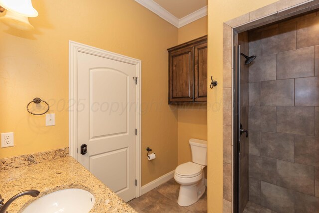 3 Country Club Dr, Amarillo, TX 79124 - full bath with crown molding, vanity, a tile shower, and tile patterned floors