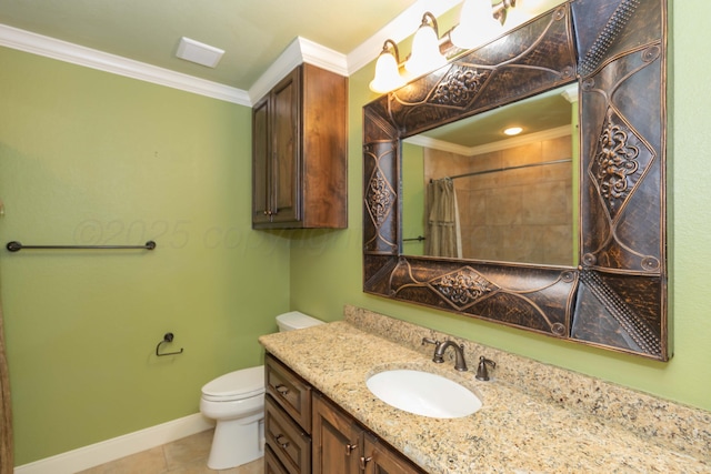 3 Country Club Dr, Amarillo, TX 79124 - full bathroom with vanity, tile patterned flooring, crown molding, and curtained shower