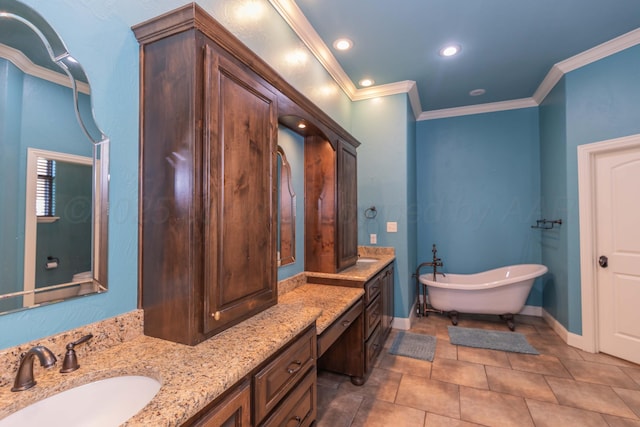3 Country Club Dr, Amarillo, TX 79124 - bathroom featuring vanity, a freestanding bath, and ornamental molding