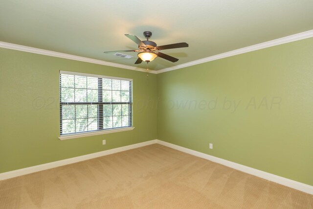 3 Country Club Dr, Amarillo, TX 79124 - spare room with light colored carpet, crown molding, and ceiling fan