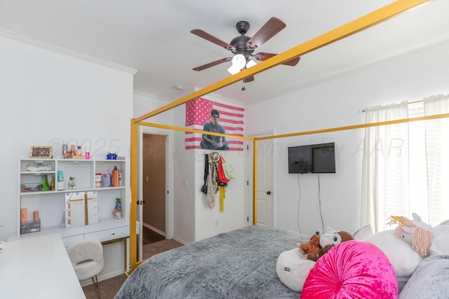 7116 Bennett St, Amarillo, TX 79119 - carpeted bedroom with crown molding, a closet, and ceiling fan