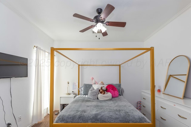 7116 Bennett St, Amarillo, TX 79119 - bedroom featuring crown molding, ceiling fan, and carpet