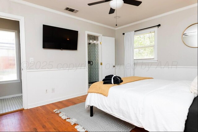 2406 Anna St, Amarillo, TX 79106 - bedroom featuring wood finished floors, ornamental molding, baseboards, and ceiling fan
