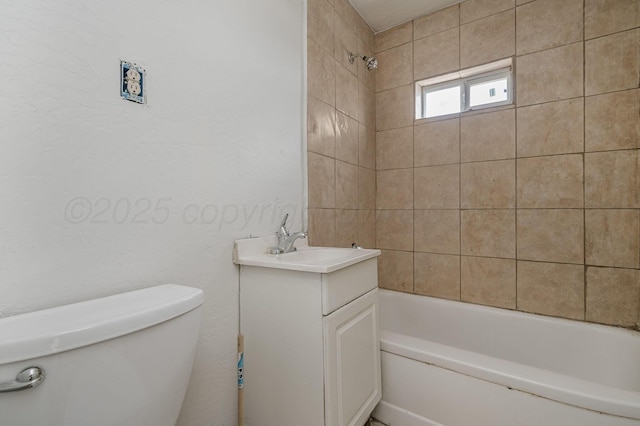 bathroom featuring shower / bath combination, vanity, and toilet