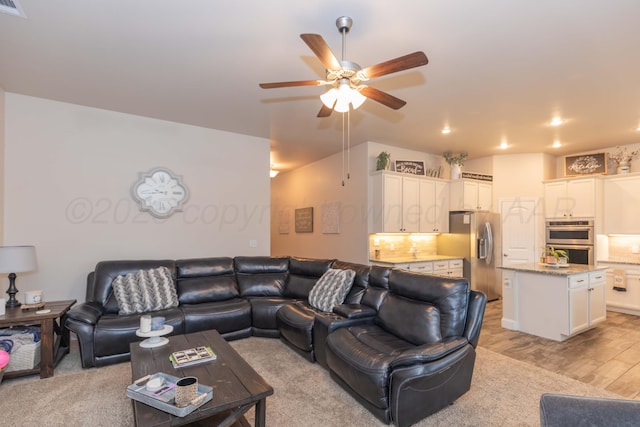 9310 Rockwood Dr, Amarillo, TX 79119 - living area featuring light wood-style floors, ceiling fan, and recessed lighting
