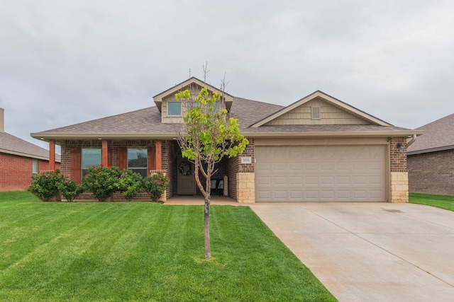 9310 Rockwood Dr, Amarillo, TX 79119 - view of front of home with a shingled roof, brick siding, a garage, a front yard, and driveway