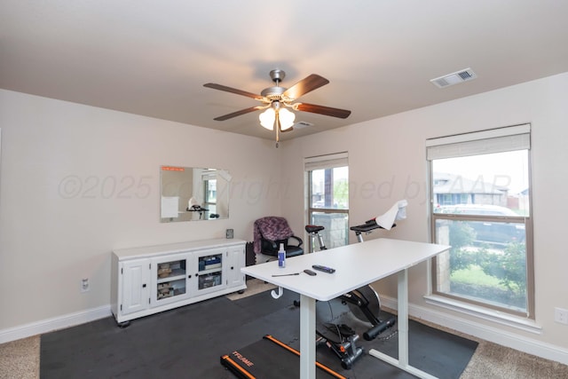 9310 Rockwood Dr, Amarillo, TX 79119 - office with visible vents, a ceiling fan, and baseboards