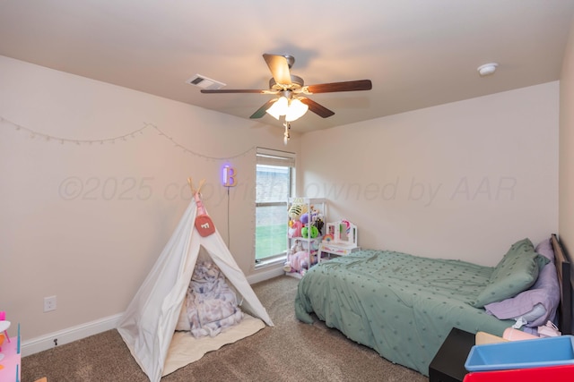 9310 Rockwood Dr, Amarillo, TX 79119 - carpeted bedroom with ceiling fan, visible vents, and baseboards