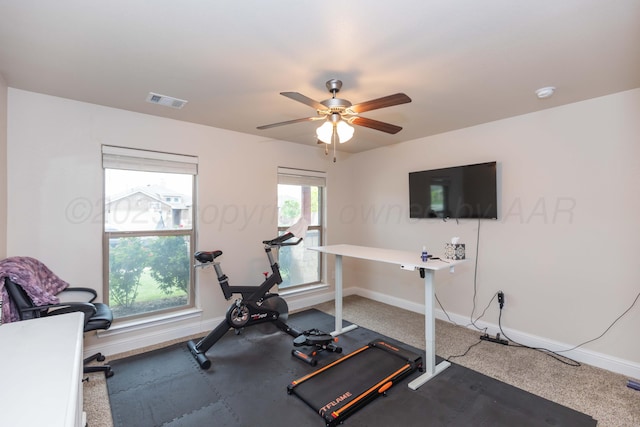 9310 Rockwood Dr, Amarillo, TX 79119 - exercise area with baseboards, a ceiling fan, and visible vents