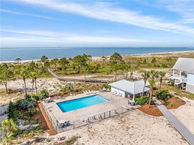 204 Magnolia Ct, Dauphin Island, AL 36528 - aerial view featuring a view of the beach and a water view
