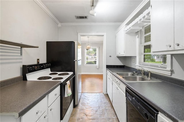120 Shell Road Pl, Mobile, AL 36607 - kitchen featuring white electric range, dishwasher, ornamental molding, white cabinetry, and dark countertops