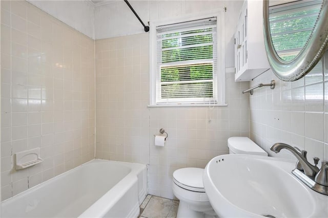 120 Shell Road Pl, Mobile, AL 36607 - bathroom with tile walls, tile patterned flooring, and tub / shower combination