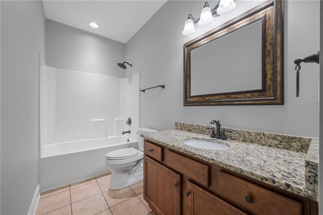 full bathroom featuring toilet, tile patterned floors, shower / washtub combination, and vanity