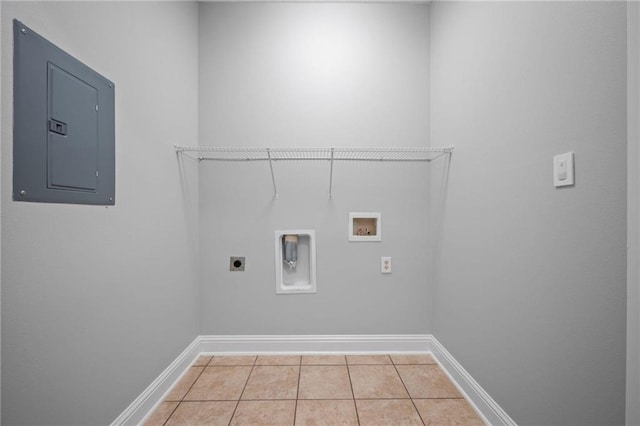 laundry room with tile patterned floors, electric panel, hookup for a washing machine, and electric dryer hookup