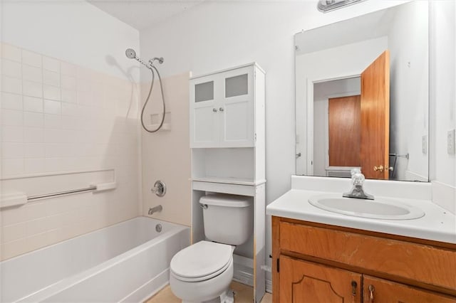 full bathroom featuring shower / washtub combination, toilet, and vanity