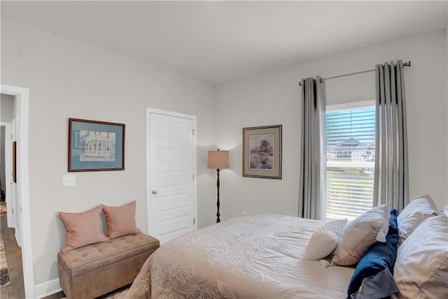 bedroom featuring multiple windows and wood-type flooring