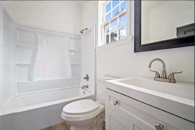 full bathroom featuring vanity, toilet, and shower / bathing tub combination