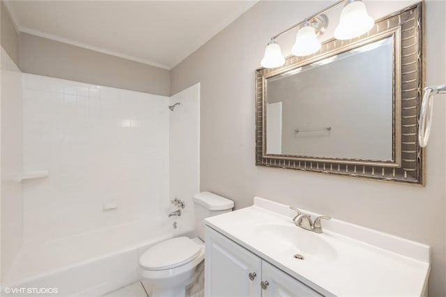 full bathroom featuring toilet, vanity, and washtub / shower combination