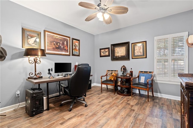 8814 Dawes Lake Rd N, Mobile, AL 36619 - office with baseboards, wood finished floors, and a ceiling fan