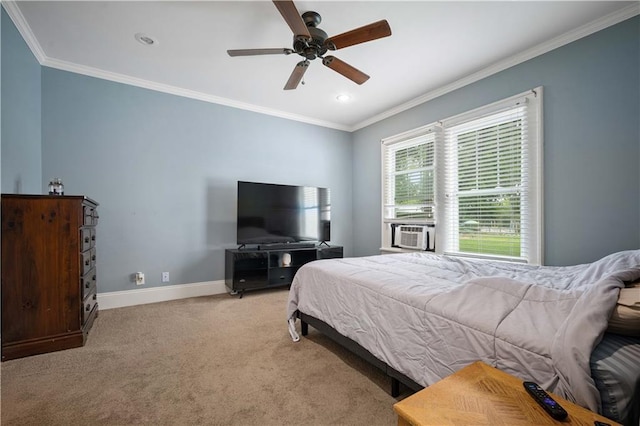 603 Glenwood St, Mobile, AL 36606 - bedroom with light colored carpet, ornamental molding, baseboards, recessed lighting, and a ceiling fan