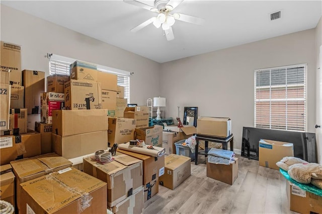 storage area with ceiling fan