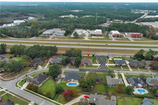 aerial view with a water view