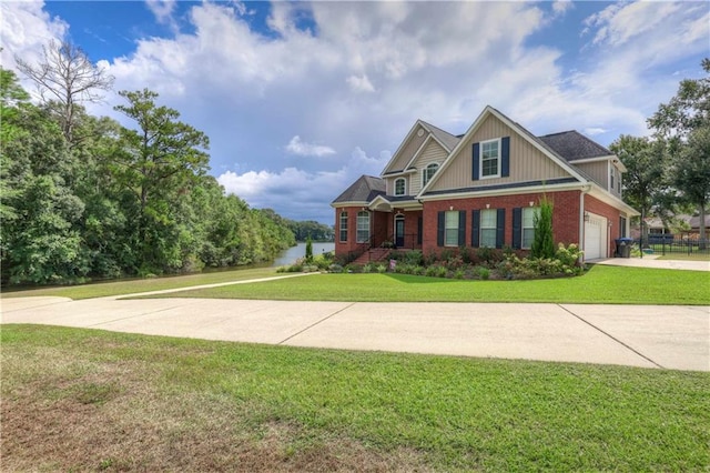 craftsman-style home featuring a garage and a front yard