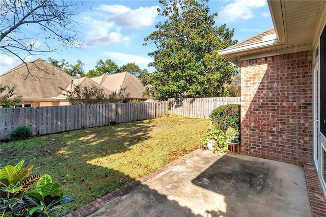 view of yard featuring a patio and a fenced backyard
