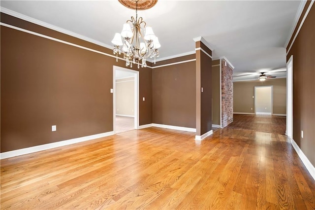 2000 Riverview Ave, Mobile, AL 36605 - empty room with a chandelier, light wood finished floors, baseboards, crown molding, and ceiling fan