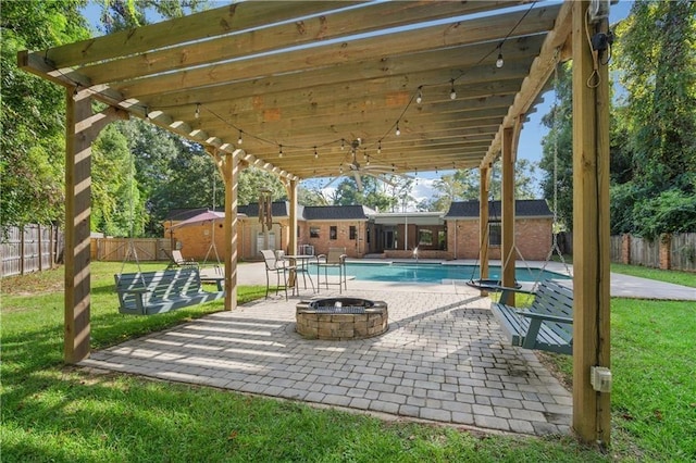 2000 Riverview Ave, Mobile, AL 36605 - view of patio / terrace featuring a fire pit and a ceiling fan