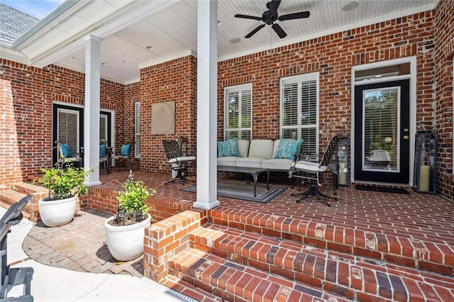 view of patio / terrace featuring an outdoor living space and ceiling fan