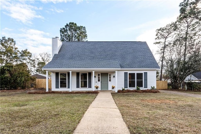 view of front of house featuring covered porch and a front yard