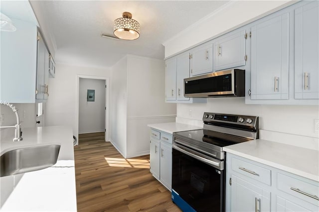 kitchen featuring sink, hardwood / wood-style floors, and appliances with stainless steel finishes