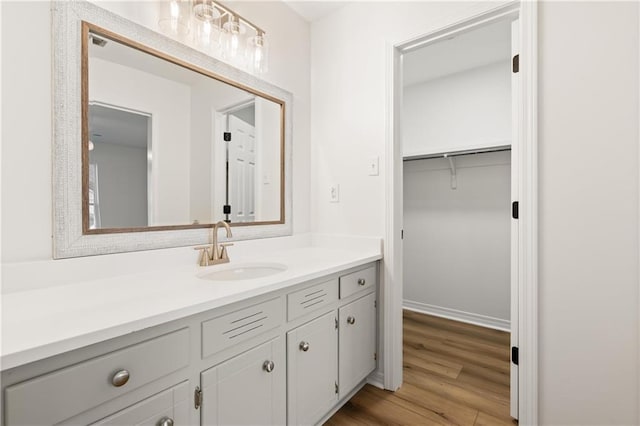 bathroom with vanity and wood-type flooring