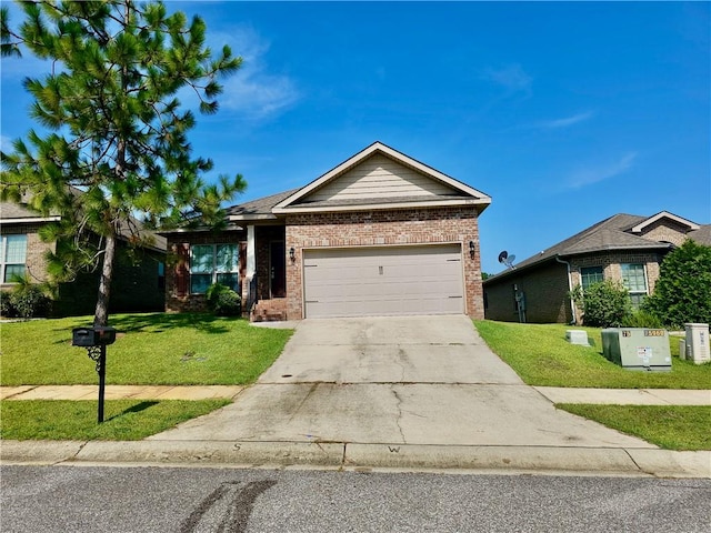 view of front of home featuring a garage and a front lawn