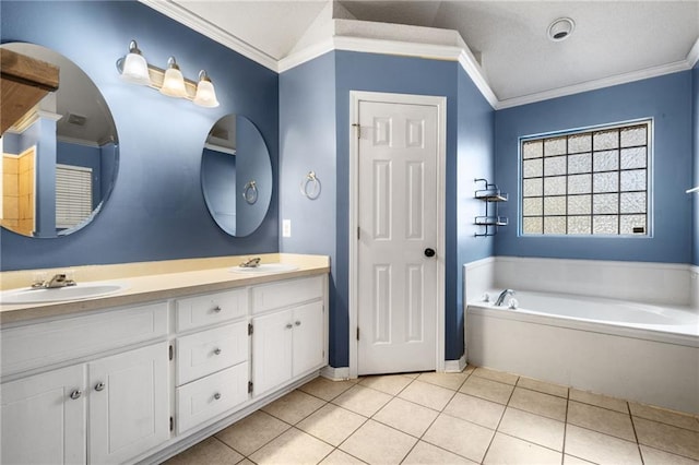 bathroom featuring ornamental molding, a sink, and tile patterned floors