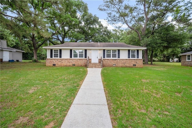 5015 Santos Dr W, Mobile, AL 36619 - ranch-style home with crawl space, a front lawn, and brick siding